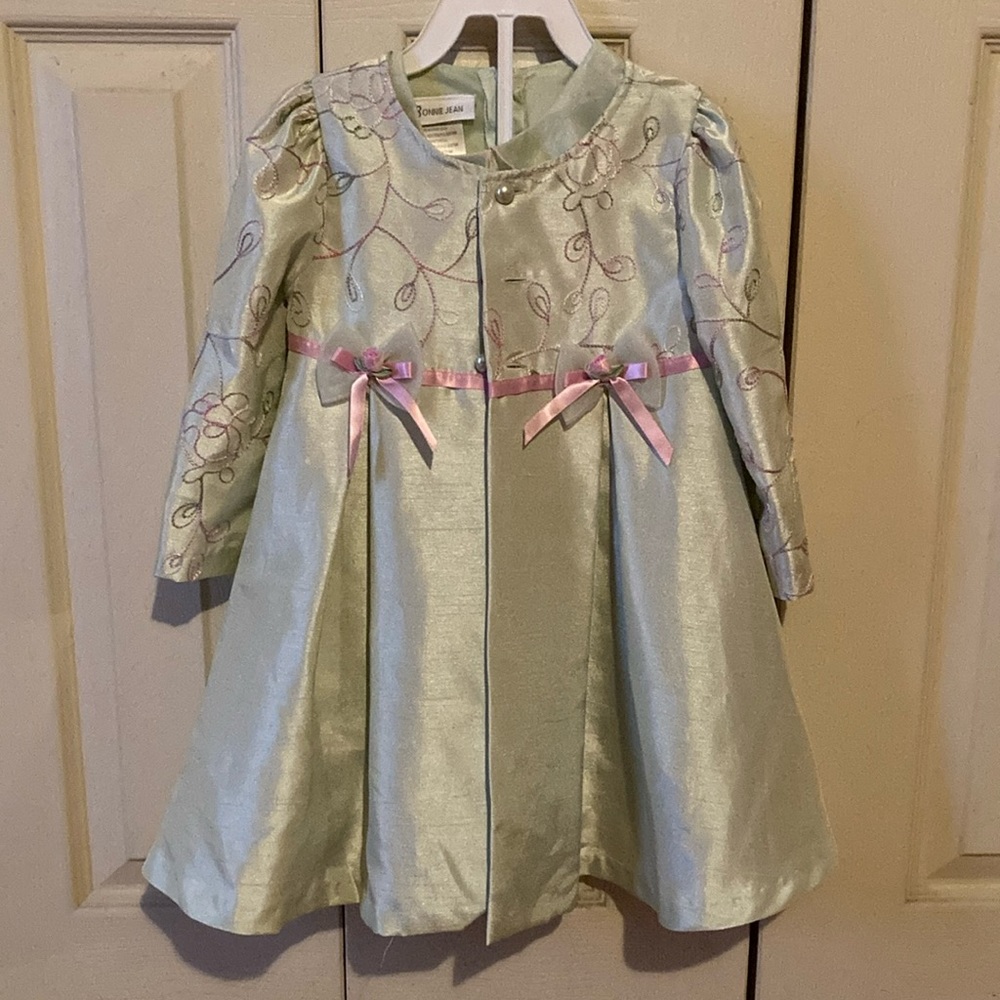 Toddler Bonnie Jean Green Dress and Coat Size 2T Fancy!